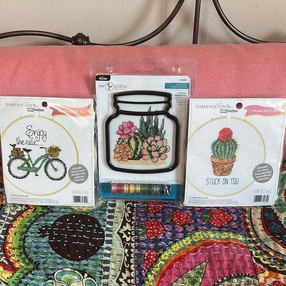 NWT Cross Stitch Kits ~Cactus and Bicycle and succulents - Picture 1 of 5